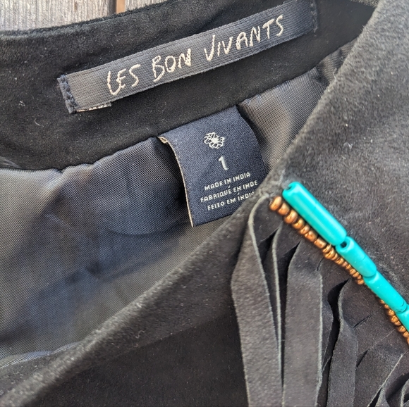 Maison Scotch Black Suede Top With fringe & beads - Picture 5 of 7